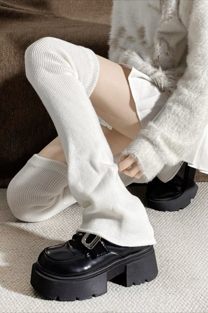 Ribbed Knit Bell Bottom Long Leg Warmers