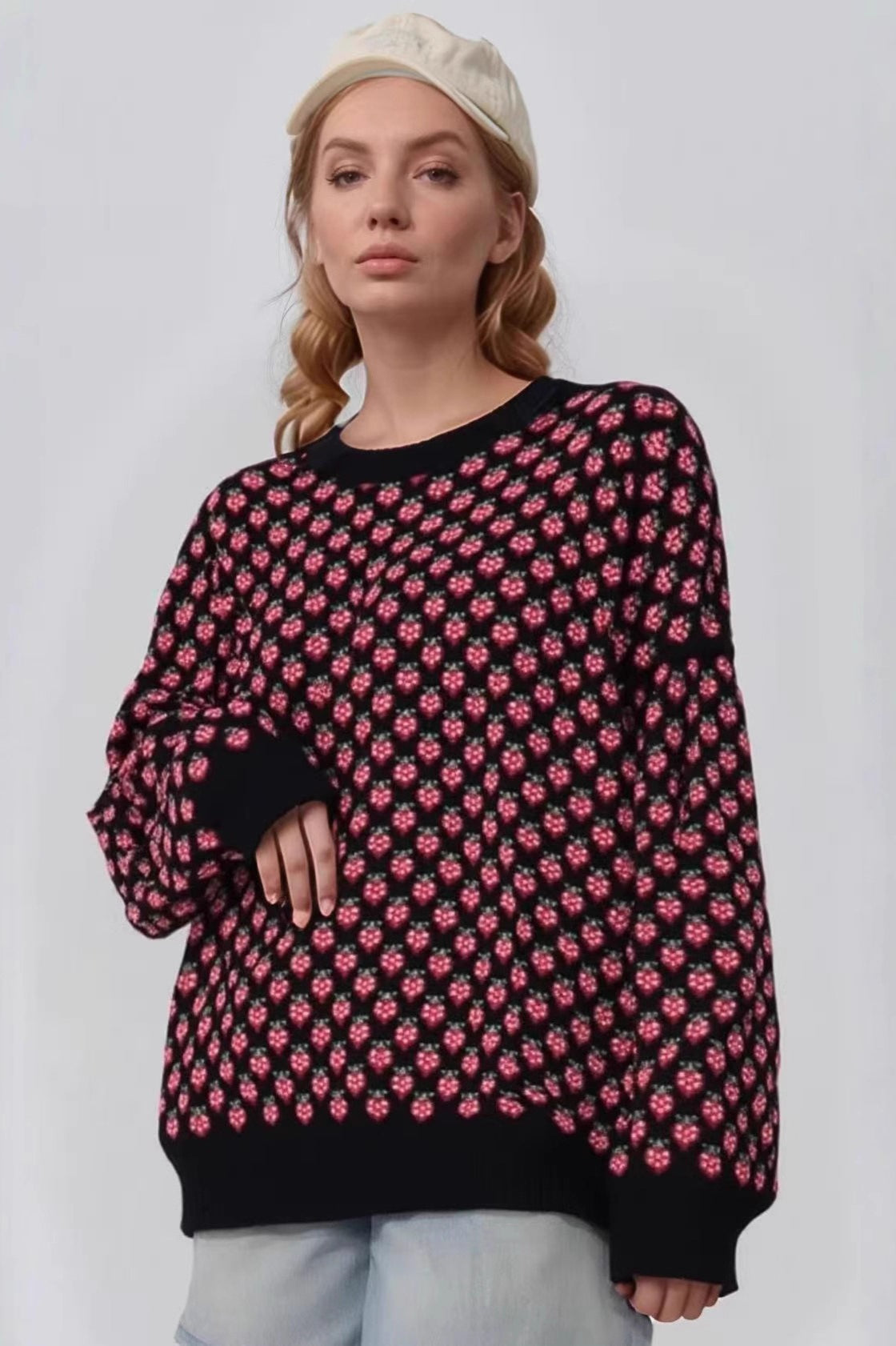 Strawberry Jacquard Knit Sweater