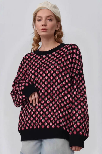 Strawberry Jacquard Knit Sweater