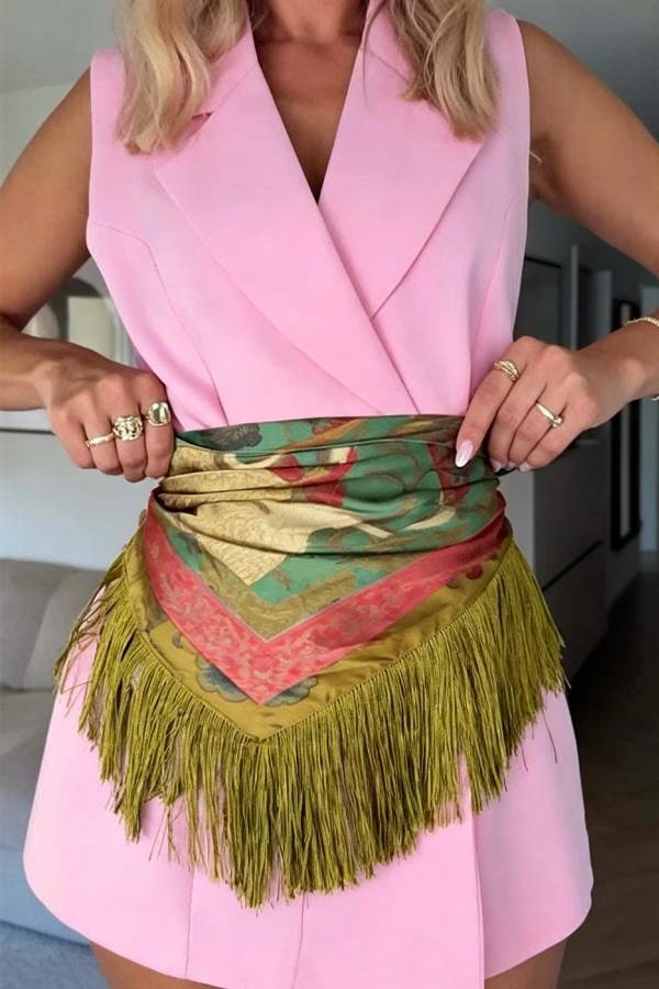 British Retro Diamond Tassel Square Scarf
