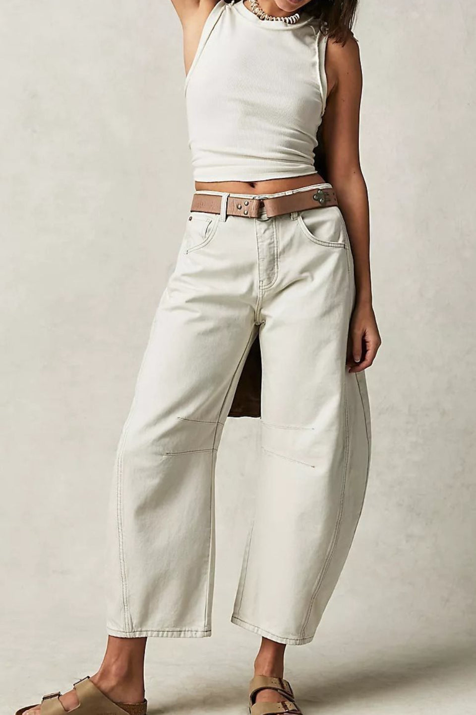 Mid Waist Washed Wide Leg Loose Jeans