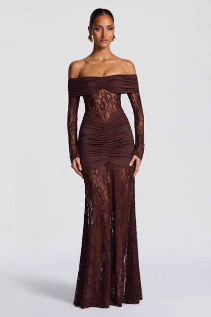 Elegant Lace Off Shoulder Long Sleeve Formal Dress