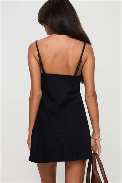 Low Cut Spaghetti Strap Denim Dress