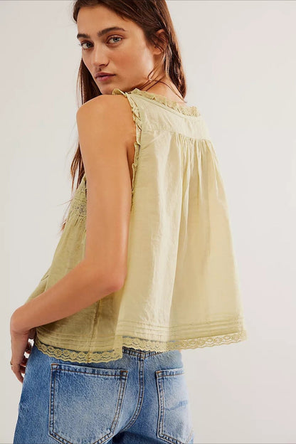 Solid Lace Ruffled Slim Fit Cami Top