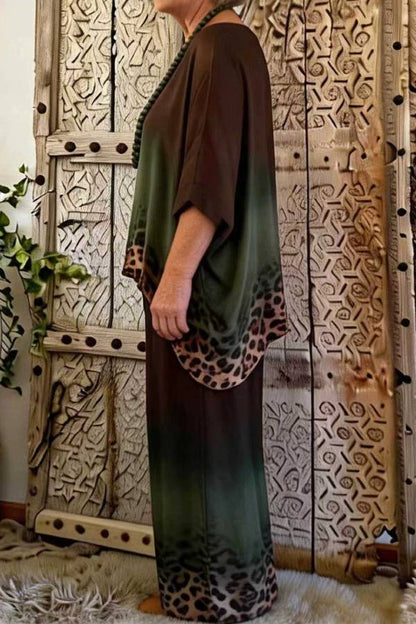 Gradient Leopard Print Loose Casual Set