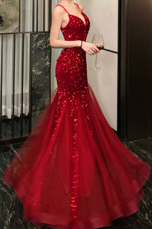 Sexy Sequin Spaghetti Strap Evening Prom Dress
