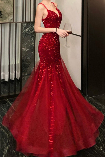 Sexy Sequin Spaghetti Strap Evening Prom Dress
