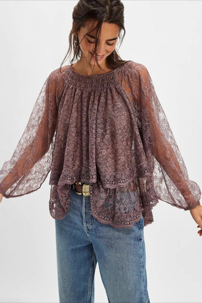 Elegant Off Shoulder Lace Overlay Blouse