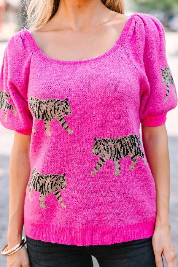 Pullover mit Tiger-Print rosa fuchsia
