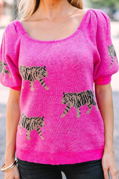 Pullover mit Tiger-Print rosa fuchsia