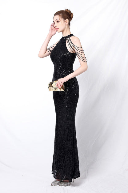 Sequin Halter Mermaid Maxi Party Dress