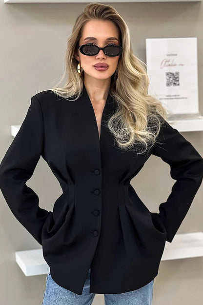 Elegant V-Neck Tailored Waist Blazer