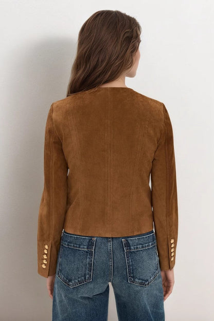 Metallic Button Cropped Suede Jacket