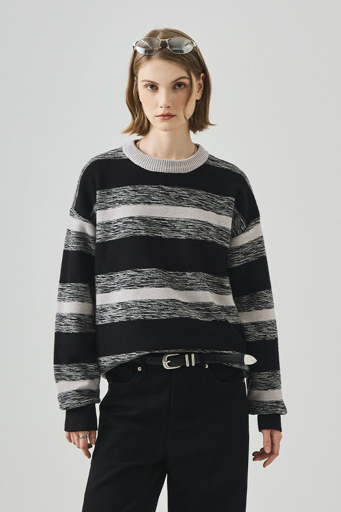 Loose Fit Round Neck Striped Sweater