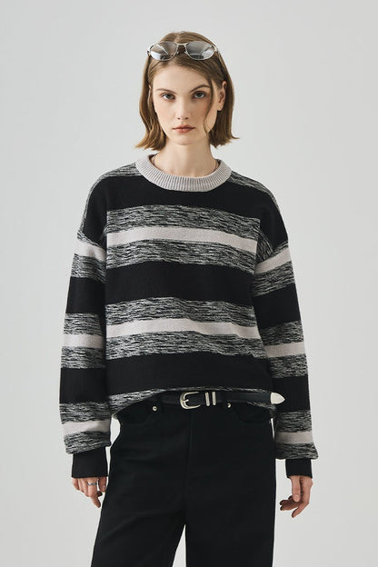 Loose Fit Round Neck Striped Sweater