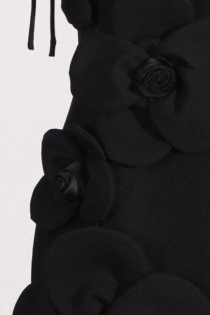 Floral Patchwork Strap Solid Sexy Slim Mini Dress
