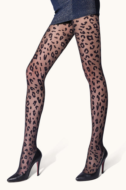 Sheer Black Leopard Print Tights