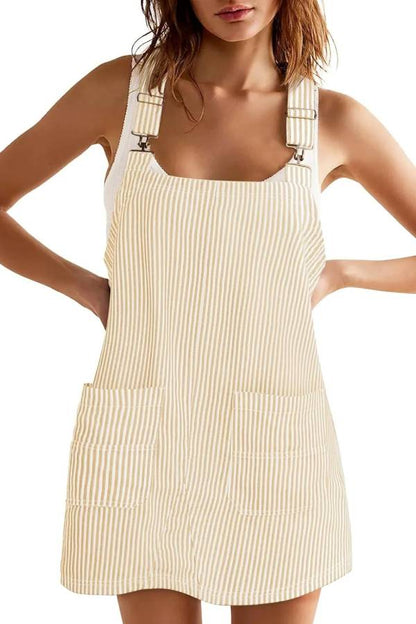 Women's Summer Adjustable Strap Striped Overall Dress