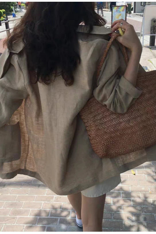 Retro Khaki Linen Blazer