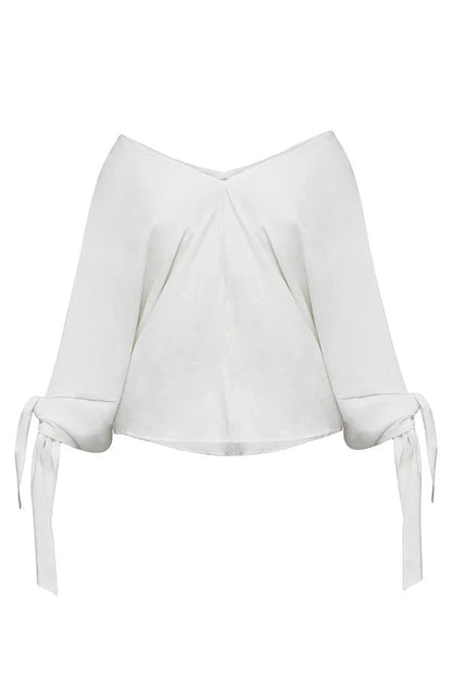 Joyful Bond Linen Blend V-neck Knotted Cuff Half Sleeve Loose Top