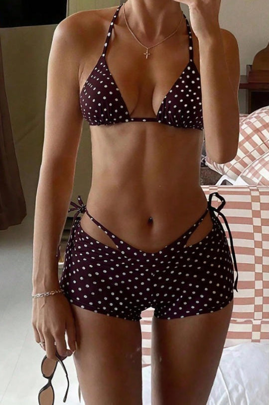 Polka Dot Boyshort Slim Fit Three Piece Swim Set
