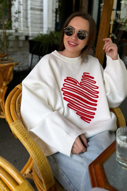 Red Heart Line Knit Sweater