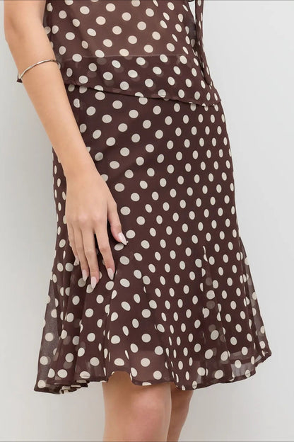 High Waist Polka Dot Chiffon Mermaid Midi Skirt