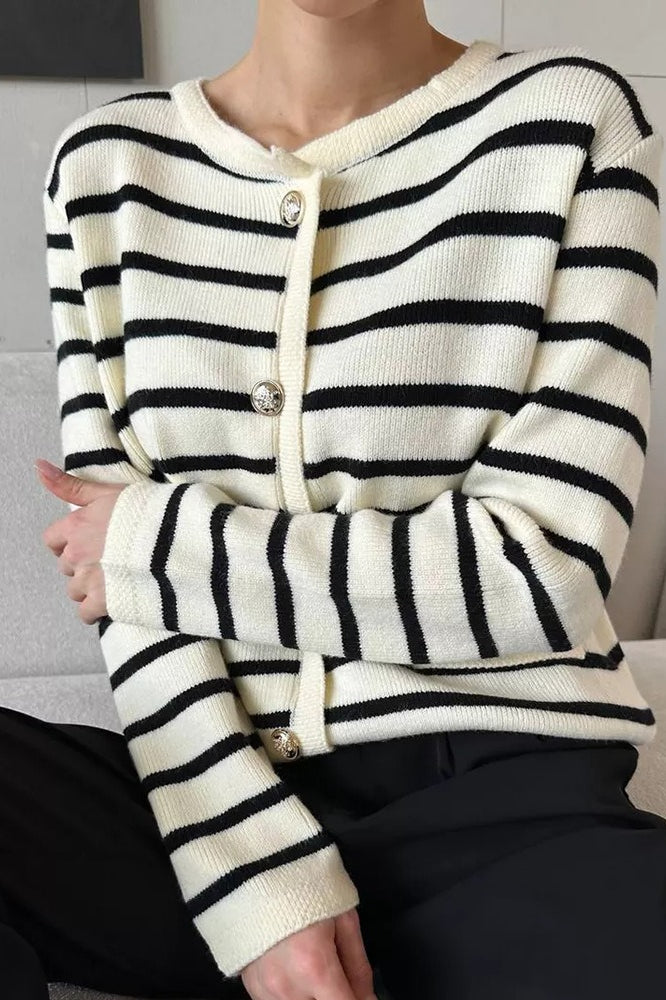 Cropped Stripe Knit Cardigan