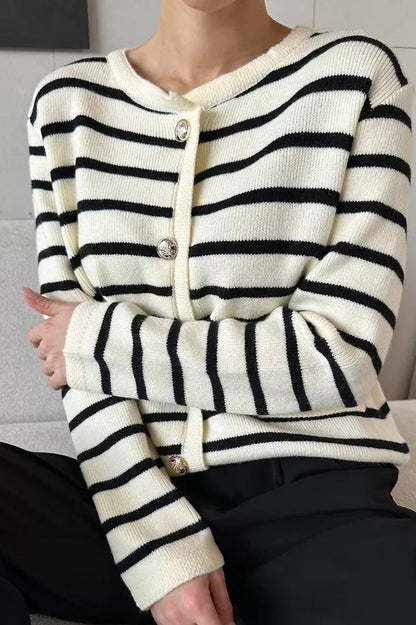 Cropped Stripe Knit Cardigan
