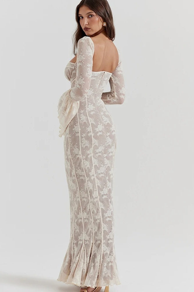 Square Collar Long Sleeve Maxi Dress