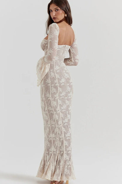 Square Collar Long Sleeve Maxi Dress