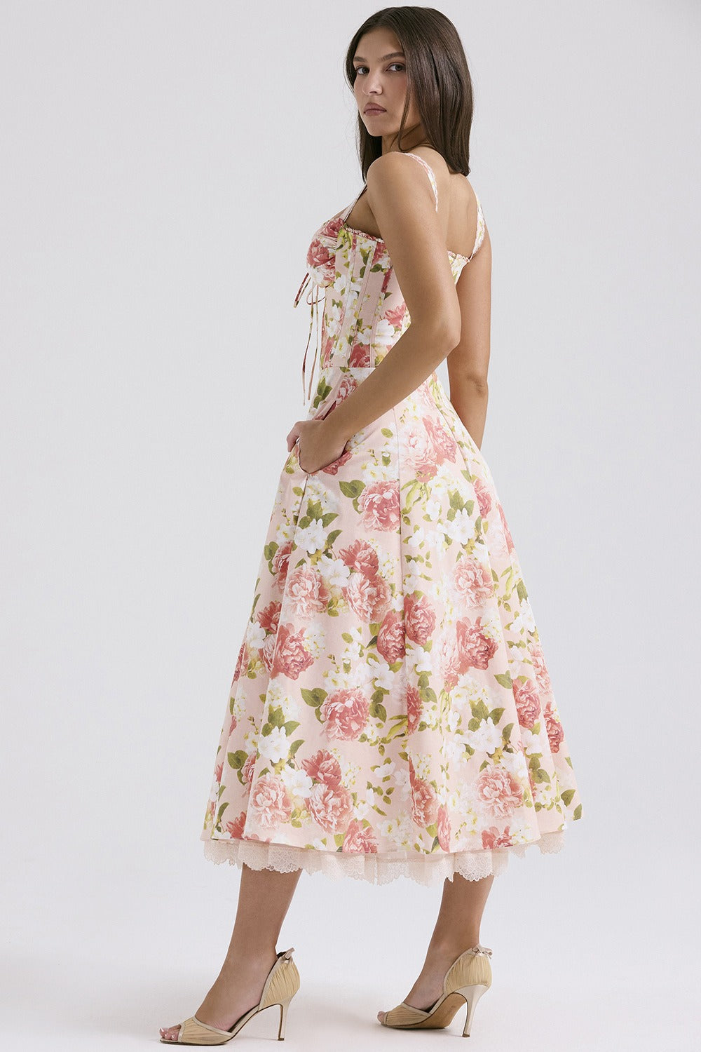 Elegant Strap Slim Midi Floral Dress