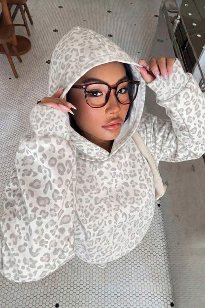 Leopard Print Loose Long Sleeve Casual Hoodie