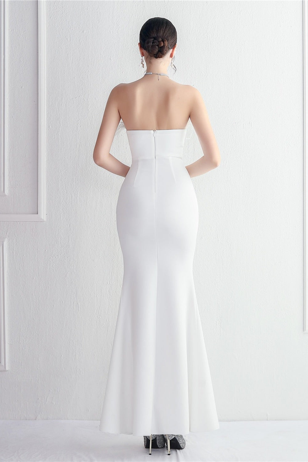 Elegant Feather Trim Strapless Formal Dress