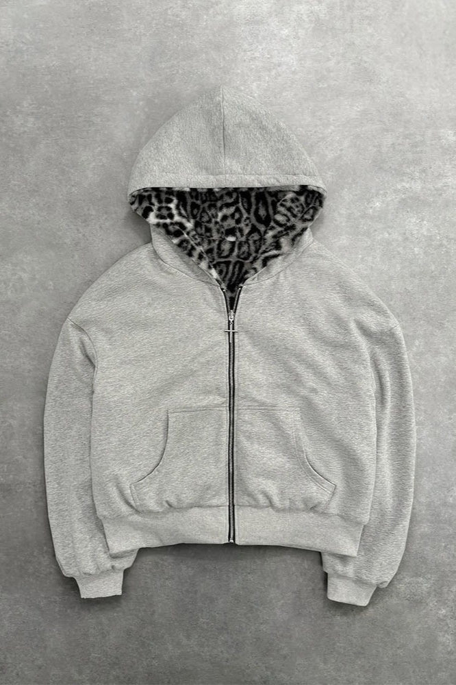 Reversible Leopard Lined Zip Up Hoodie