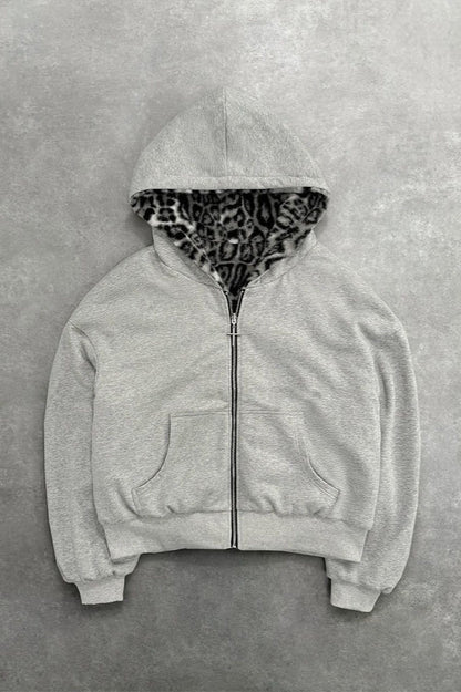Reversible Leopard Lined Zip Up Hoodie