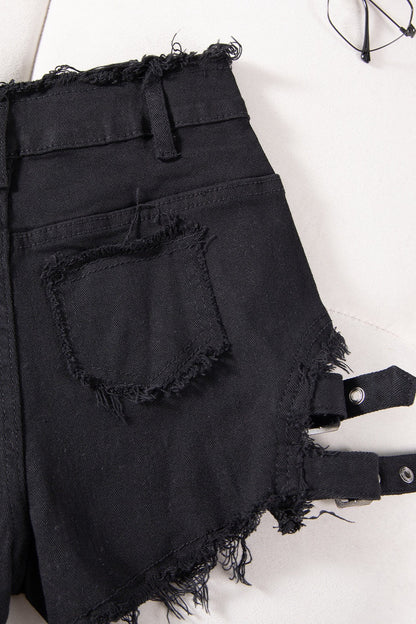 High Waist Distressed Slim Fit Denim Shorts