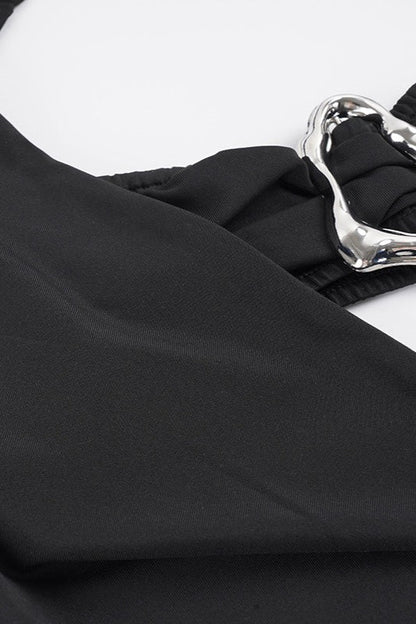 Sexy Cowl Neck Metal Detail Fitted Mini Dress