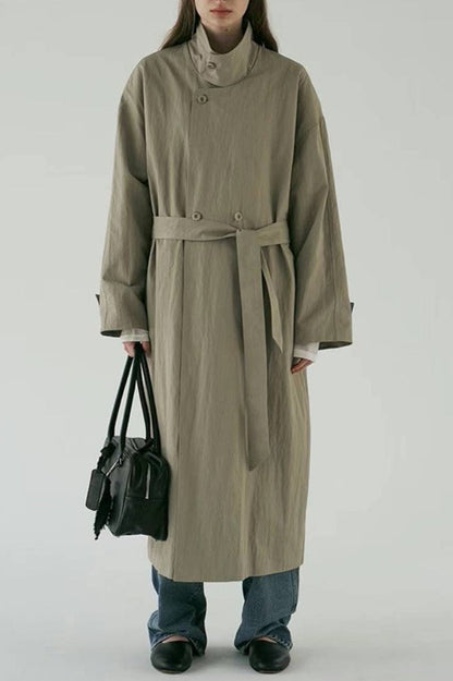 Oversized Stand Collar Long Casual Overcoat
