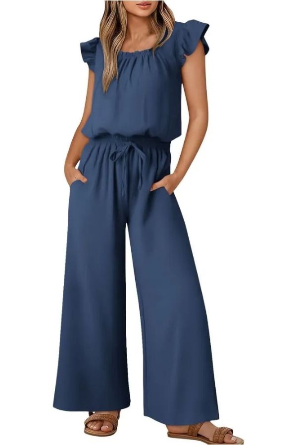 Women's Ruffle Sleeve Solid Color One Piece Jumpsuit