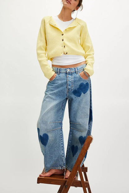 Printed Vintage Barrel Leg Jeans