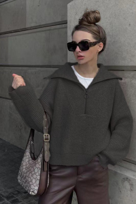 Vintage Notched V-Neck Knit Top