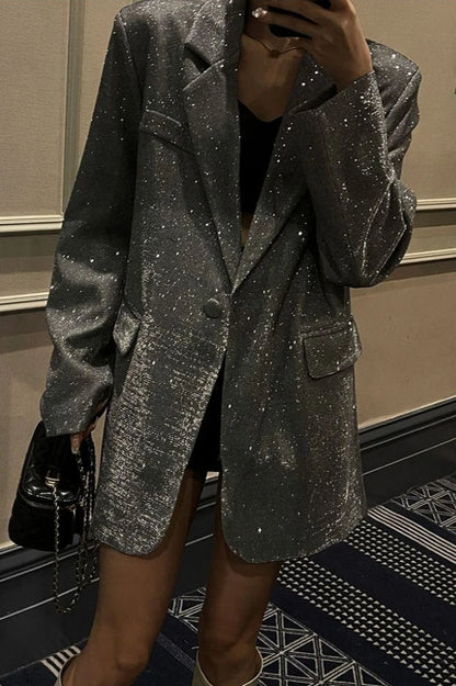 Chic Single-Breasted Sequin Blazer
