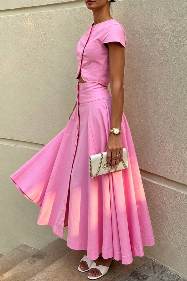 Sofia Button-Front Midi Skirt Set