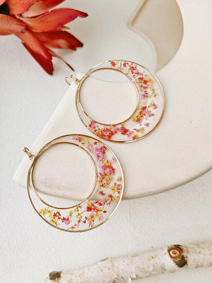 Queen Anne Lace Dried Flowers Large Hoop Earrings