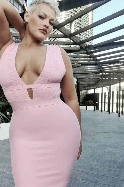 Classic Black Deep V-Neck Bandage Bodice Cut Out Strap Bodycon Midi Dress