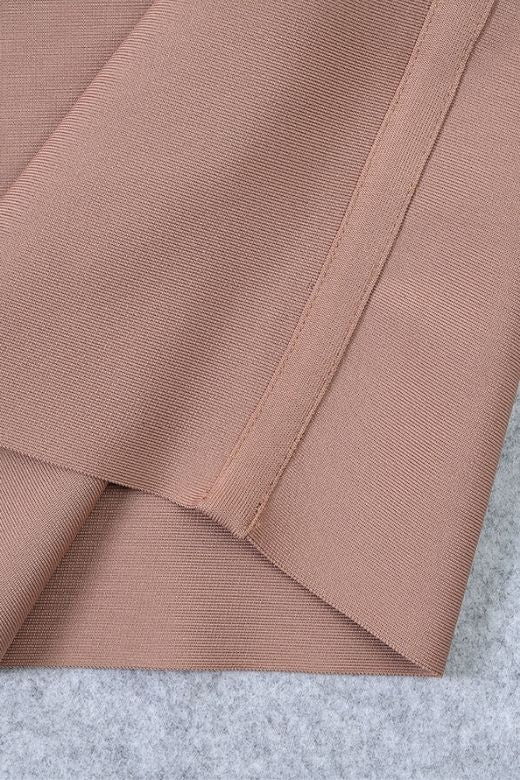 Nude Bandage Deep V-Neck Ribbed Bodice Cut Out Midi Dress