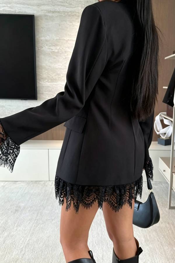 Danora Lace Trim Single-button Long Sleeve Lapel Blazer Mini Dress