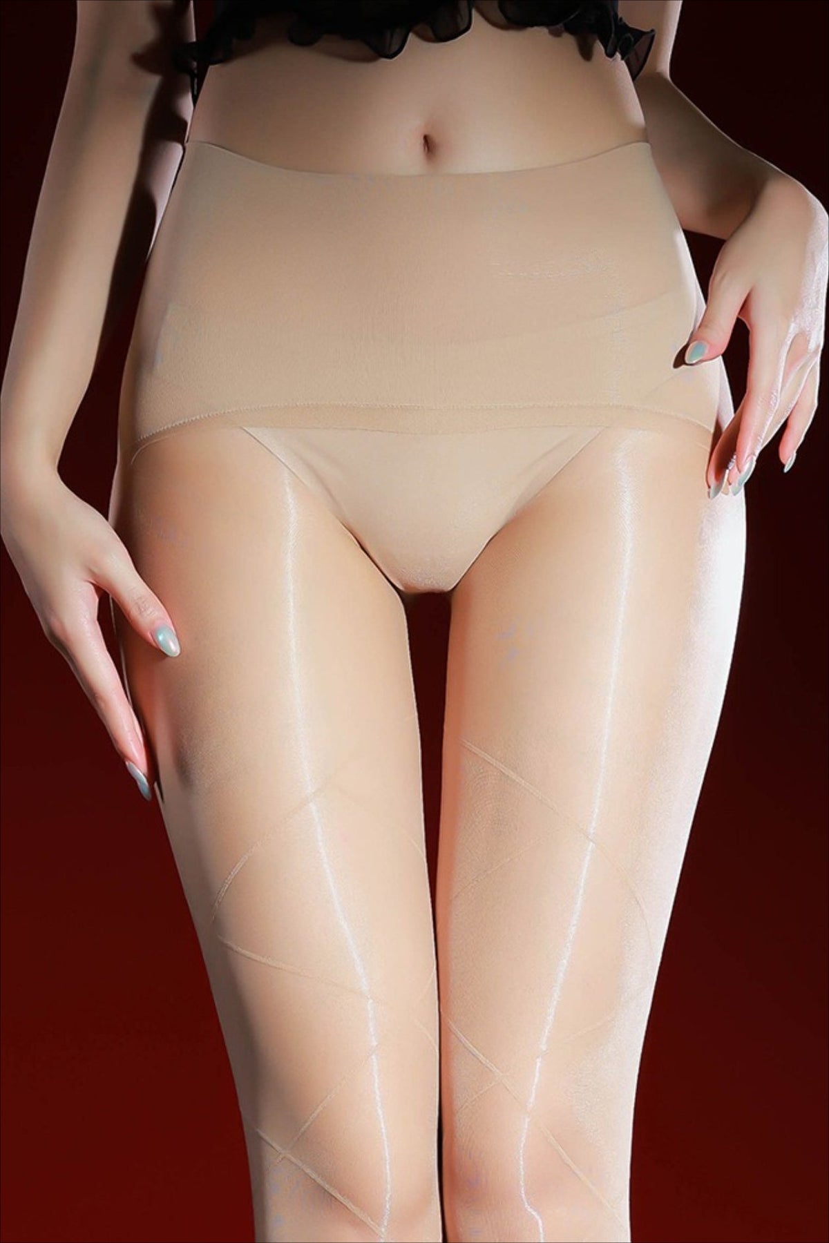 Crossed Diamond Grid Glossy Shine Tights