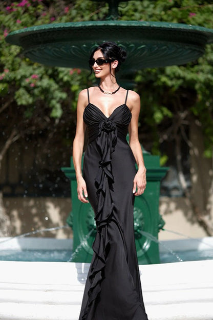 Chic Slim Floral Ribbon Satin Cami Boho Dress